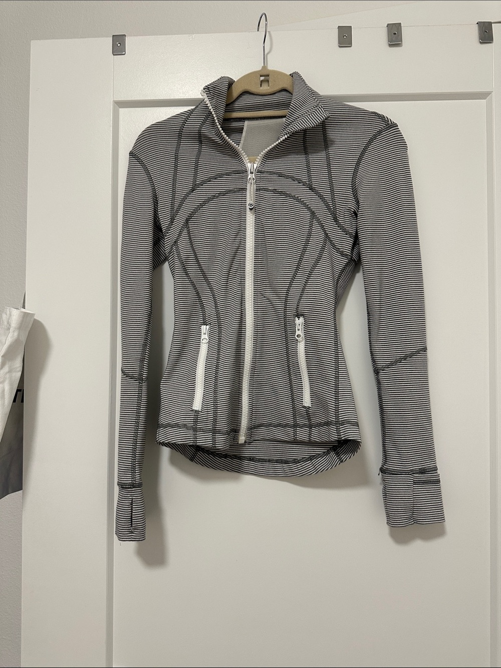 lululemon athletica Striped Zip-Up Jacket in White and Black